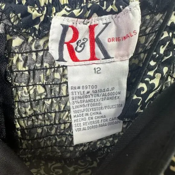 R&K Originals VTG Women's Strap Floral Dress Black/White fit and flare Sz 12 - Picture 6 of 16